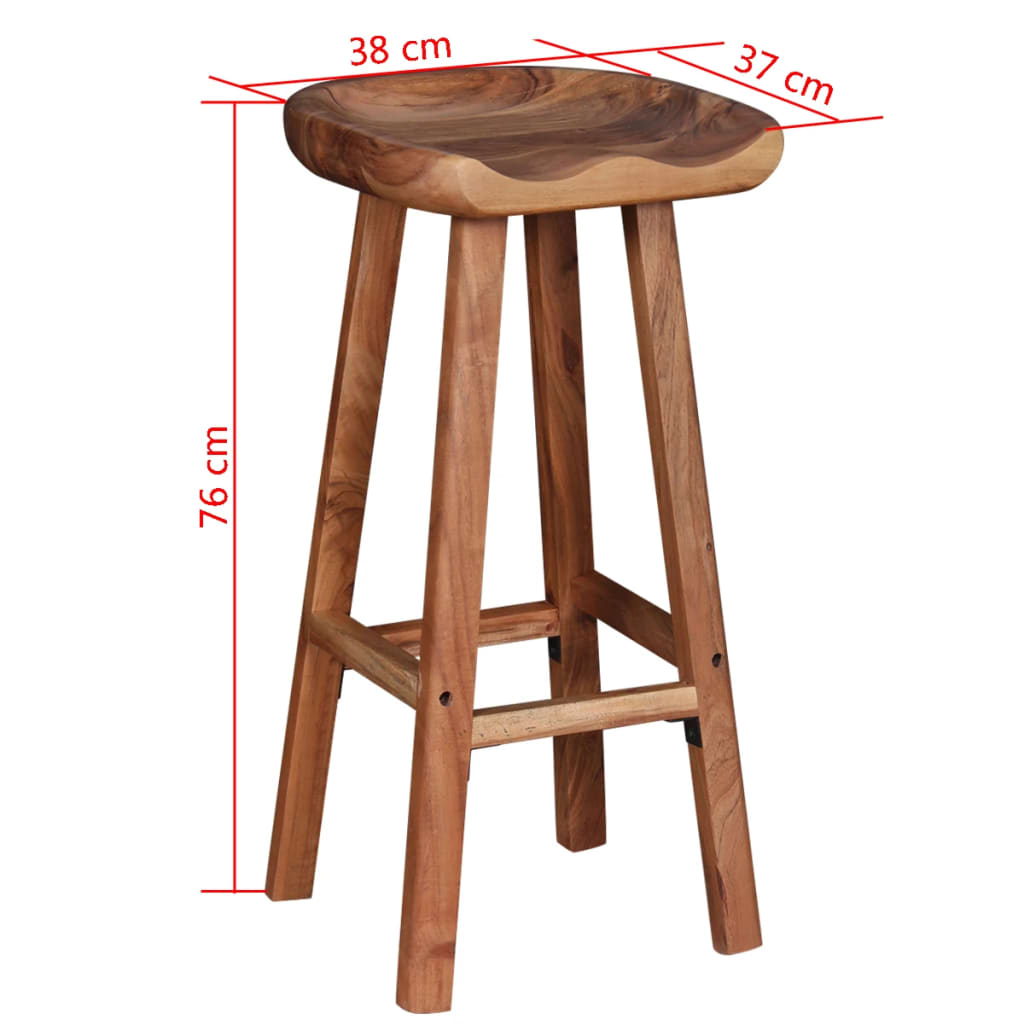 Bar Stool Set Of 2 Brown Solid Acacia Wood Medium Bar Stool