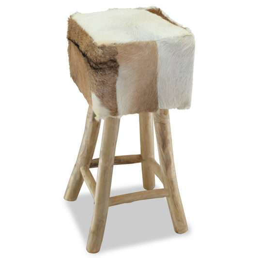 Bar Stool Natural Wood And Multicolor Leather