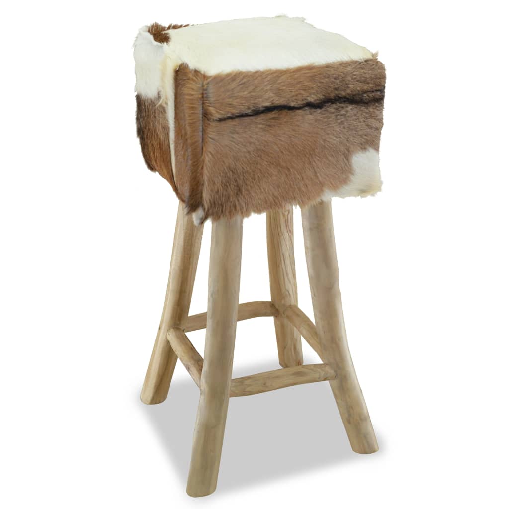 Bar Stool Natural Wood And Multicolor Leather