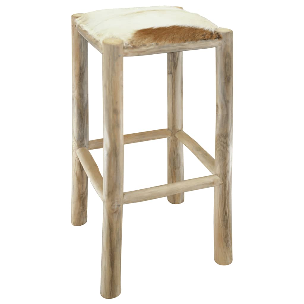 Bar Stool Natural Wood Genuine Goat Leather