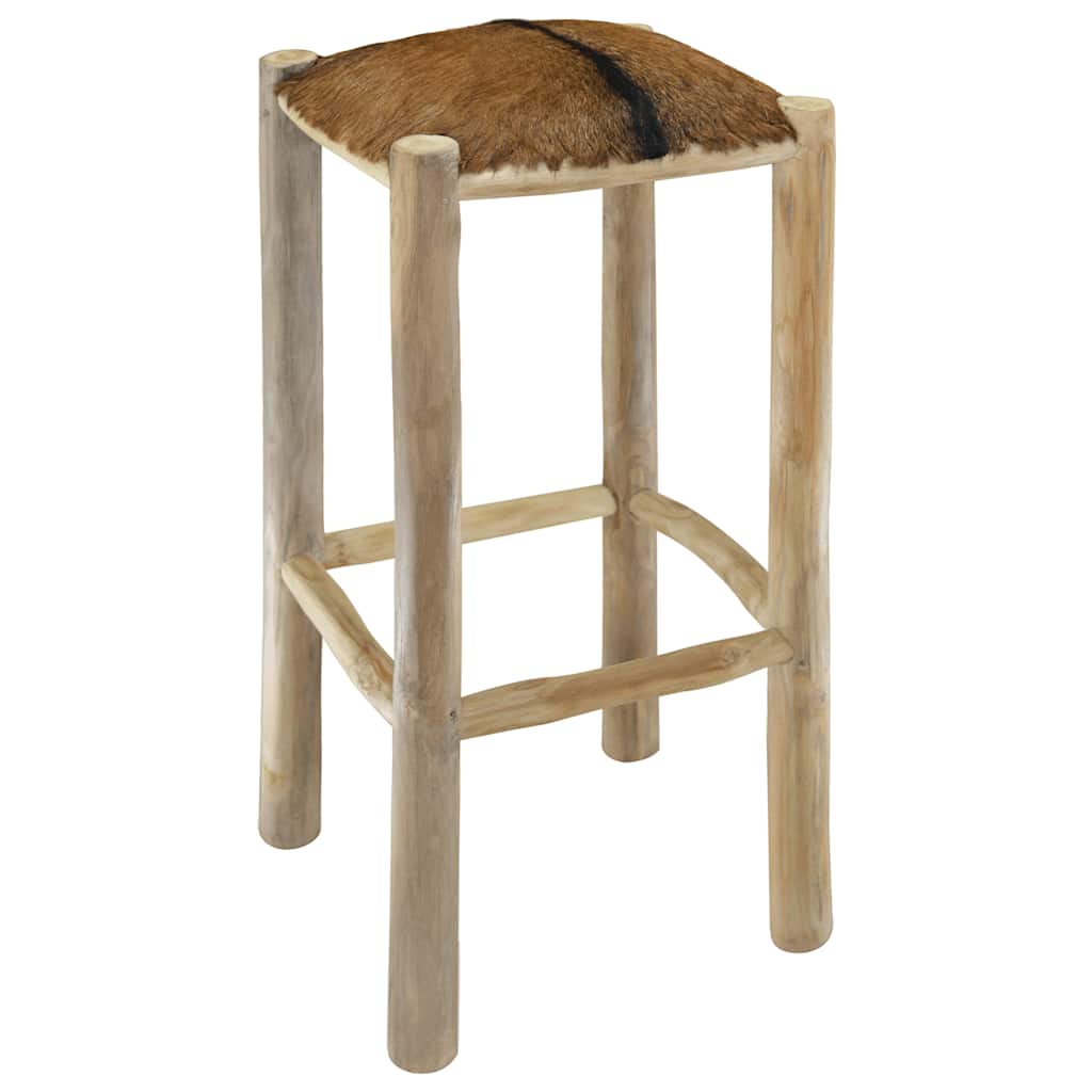 Bar Stool Natural Wood Genuine Goat Leather