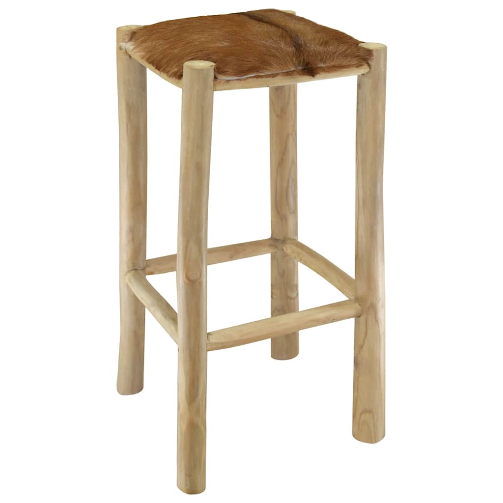 Bar Stool Natural Wood Genuine Goat Leather