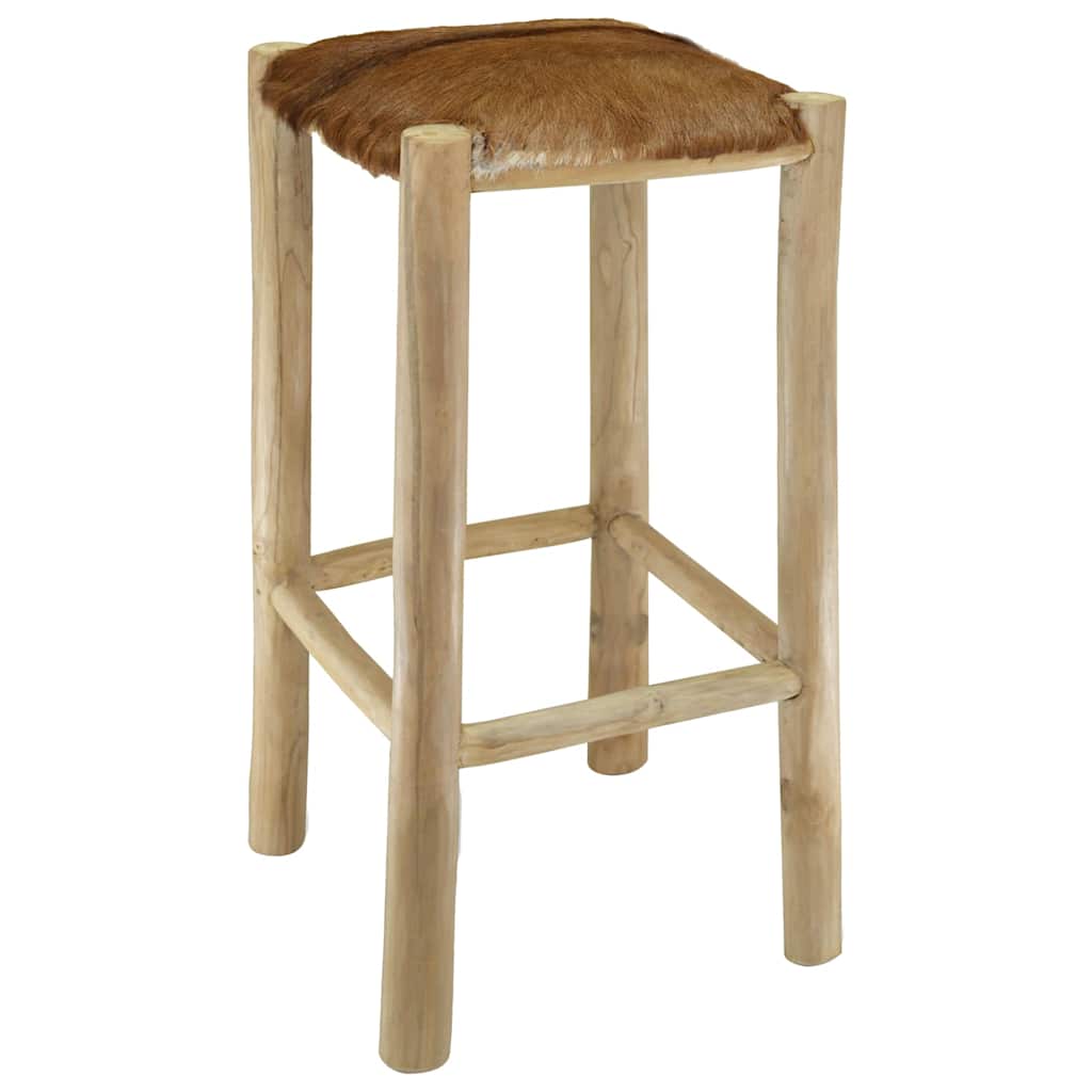Bar Stool Natural Wood Genuine Goat Leather