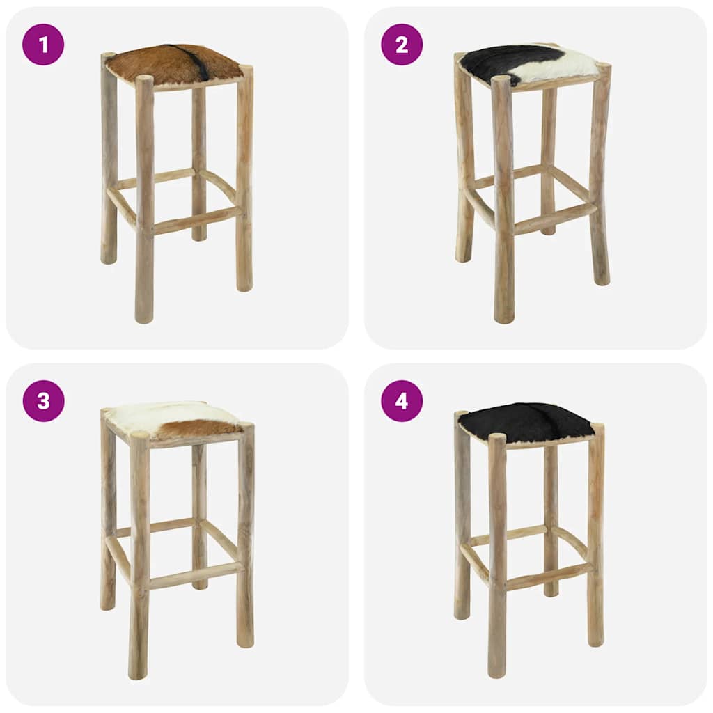 Bar Stool Natural Wood Genuine Goat Leather