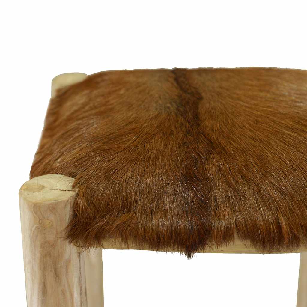 Bar Stool Natural Wood Genuine Goat Leather