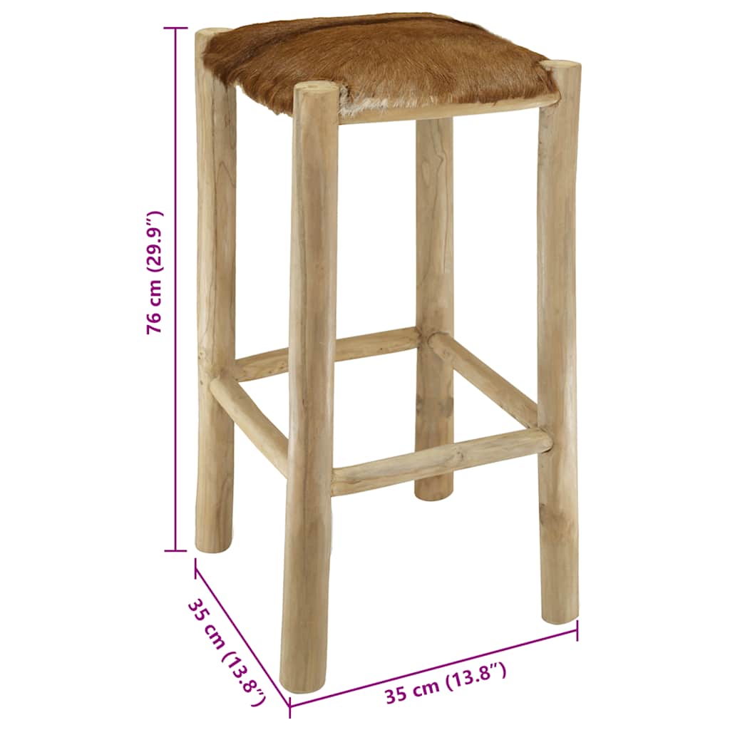 Bar Stool Natural Wood Genuine Goat Leather