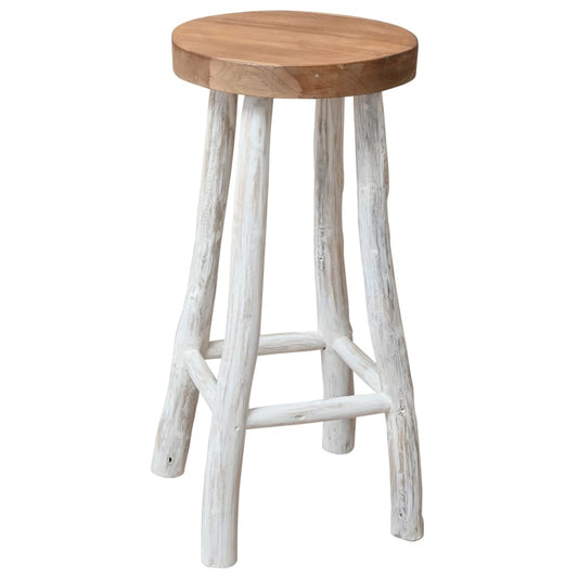 Bar Chair Brown And White Solid Teak Wood Standard Durable