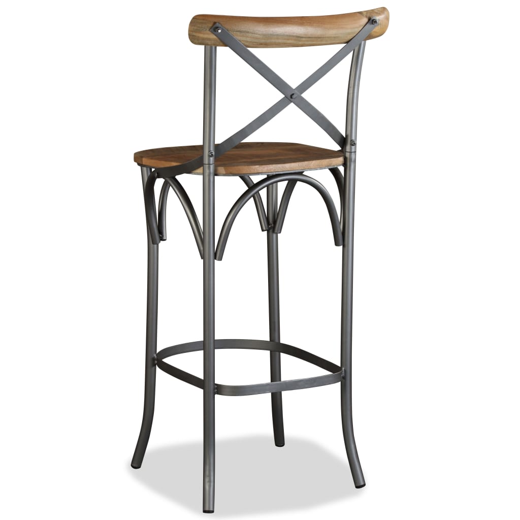 Bar Stool Mango Wood Brown, Steel Grey