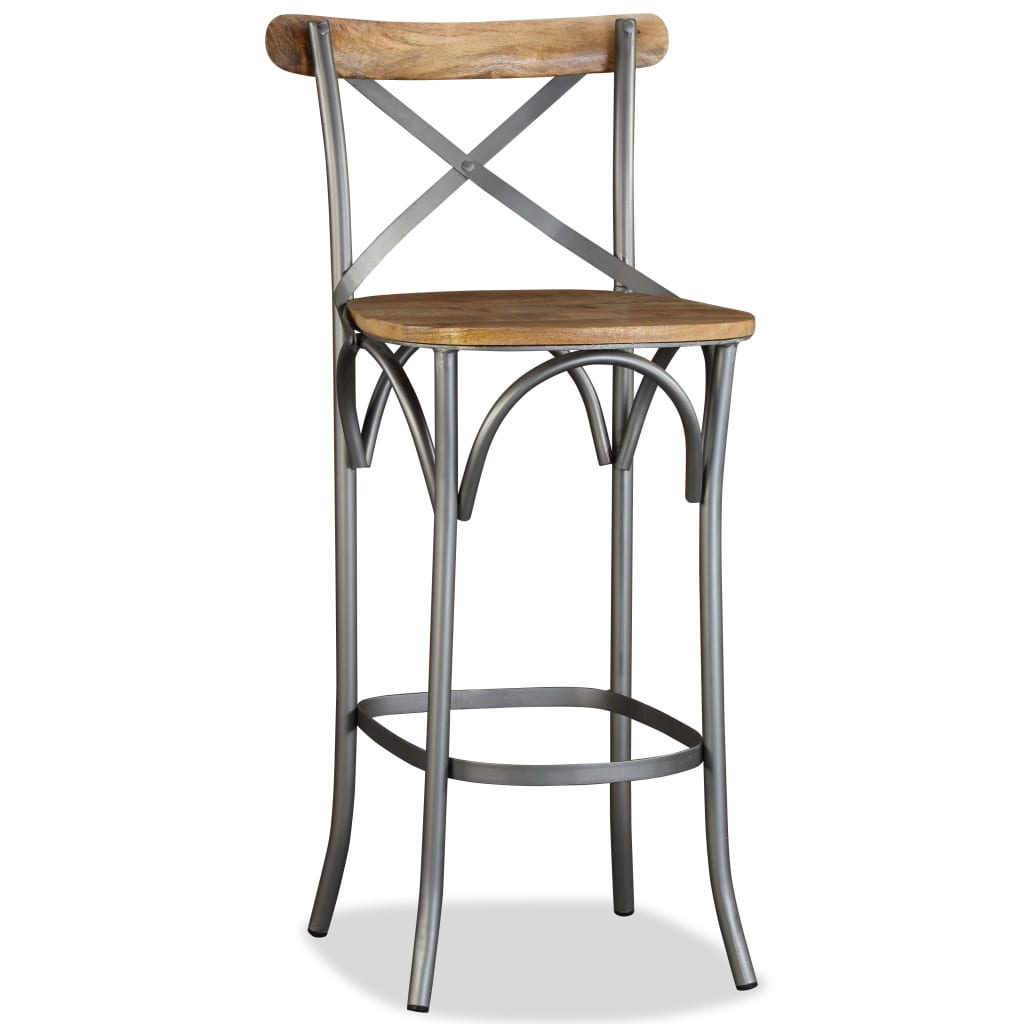Bar Stool Mango Wood Brown, Steel Grey
