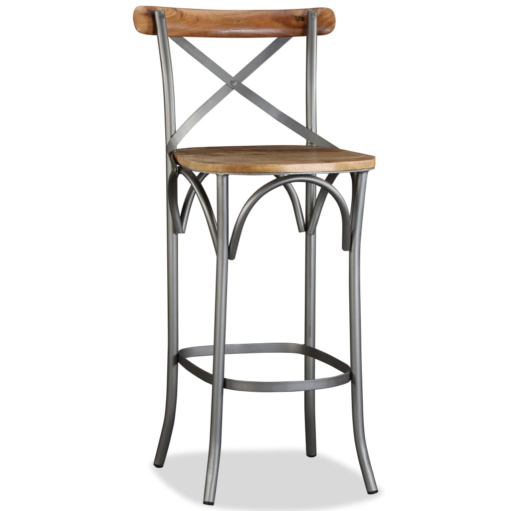 Bar Stool Mango Wood Brown, Steel Grey