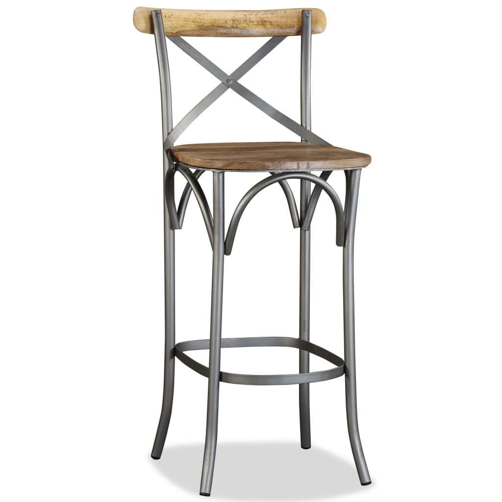 Bar Stool Mango Wood Brown, Steel Grey