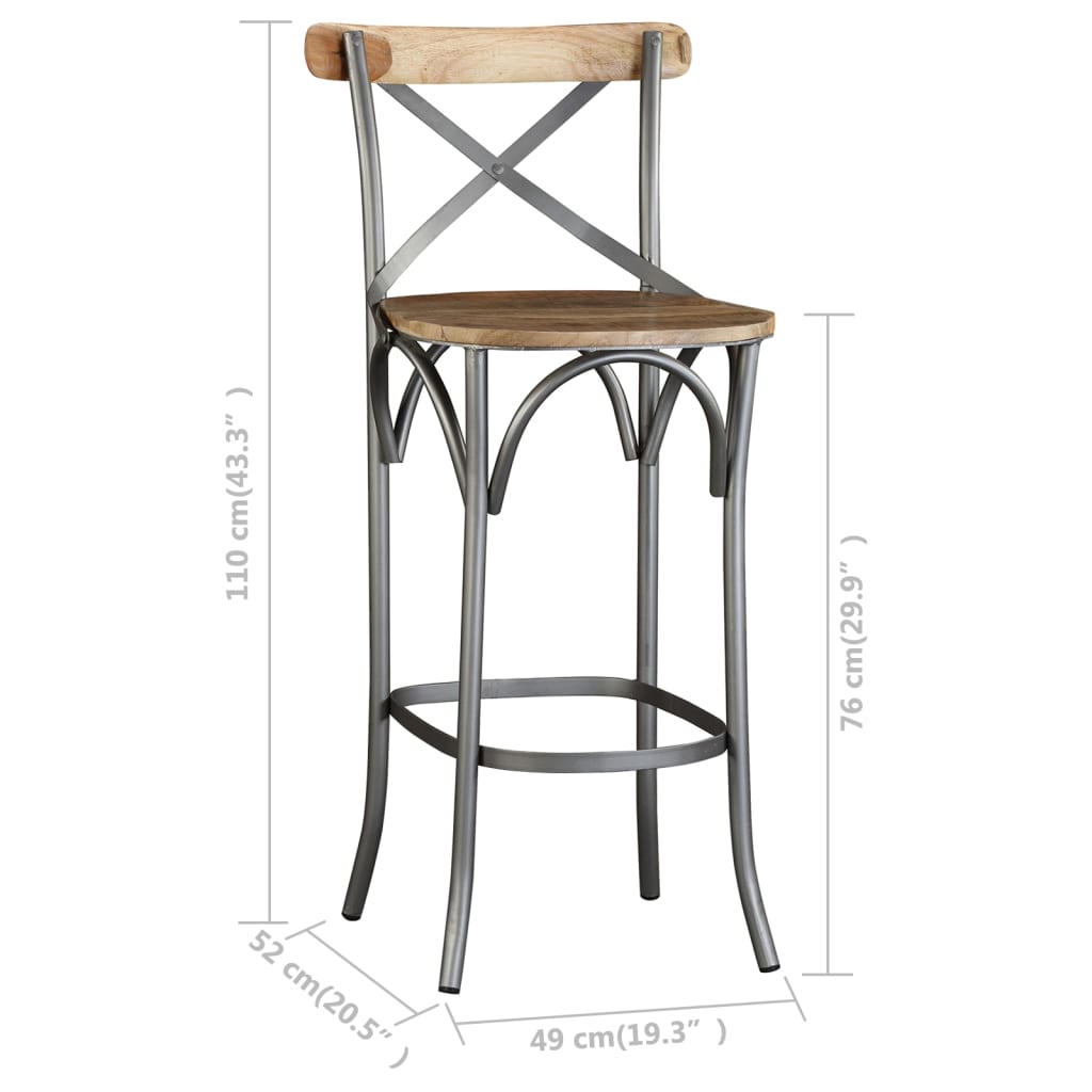 Bar Stool Mango Wood Brown, Steel Grey