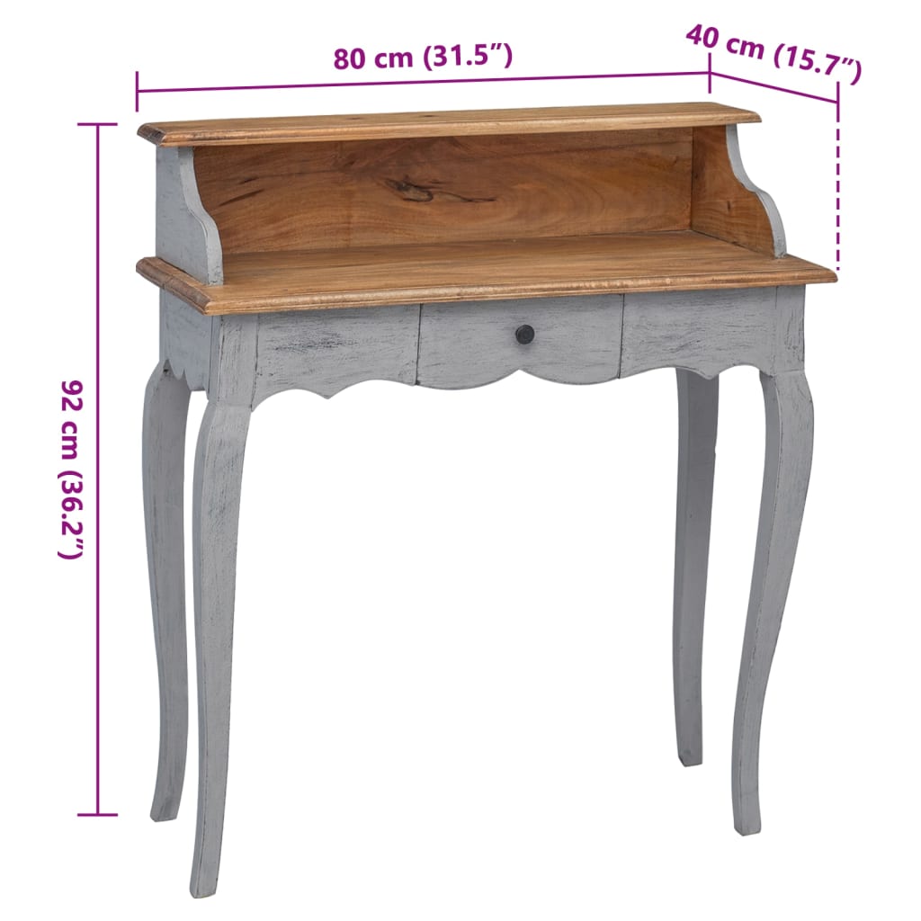 Writing Desk Mahogany, Grey Solid Mahogany Wood