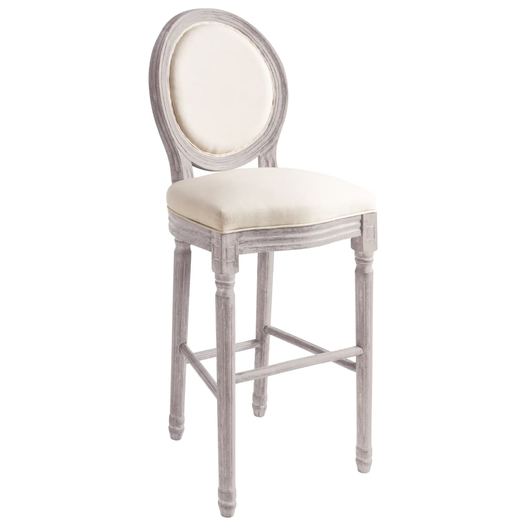 Bar Chair Set Of 2 Cream White Linen Upholstery, Solid Wood Frame
