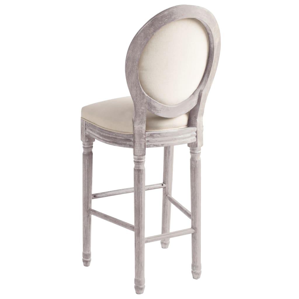 Bar Chair Set Of 2 Cream White Linen Upholstery, Solid Wood Frame