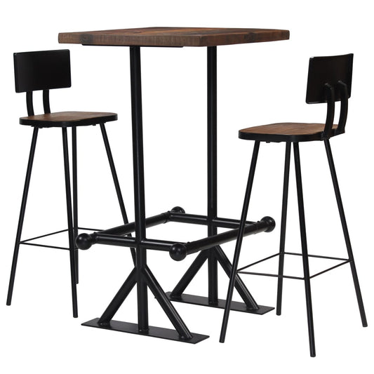 Bar Set Multicolor Solid Reclaimed Wood And Powder-Coated Steel