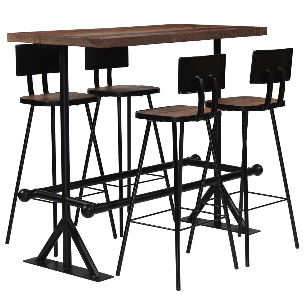 Bar Set Multicolor Solid Reclaimed Wood And Powder-Coated Steel