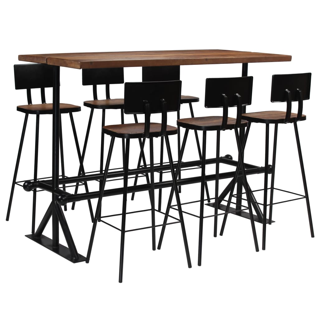 Bar Set Multicolor Solid Reclaimed Wood And Powder-Coated Steel