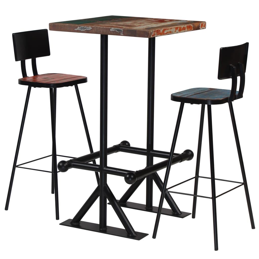 Bar Set Multicolour Solid Reclaimed Wood Medium Industrial