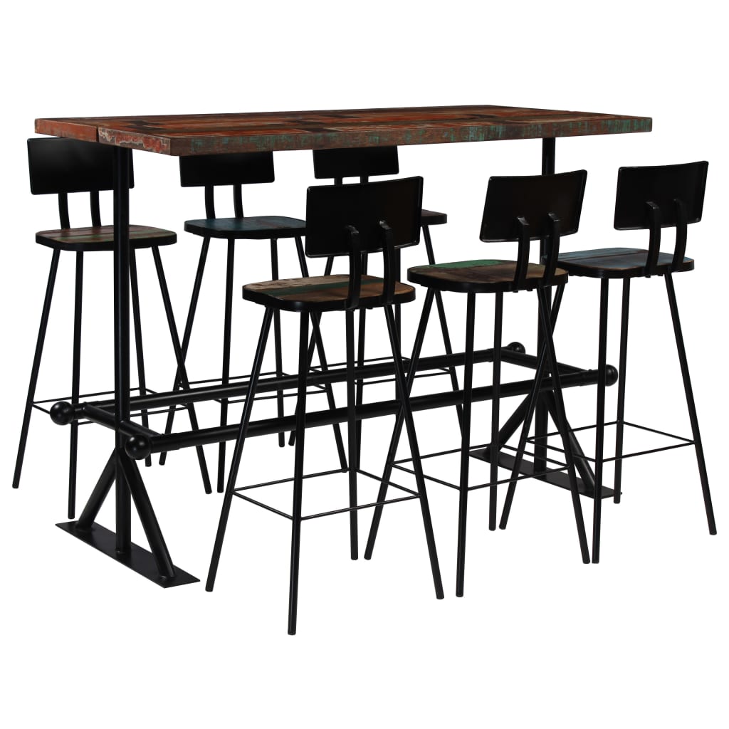 Bar Set Multicolour Solid Reclaimed Wood Medium Industrial
