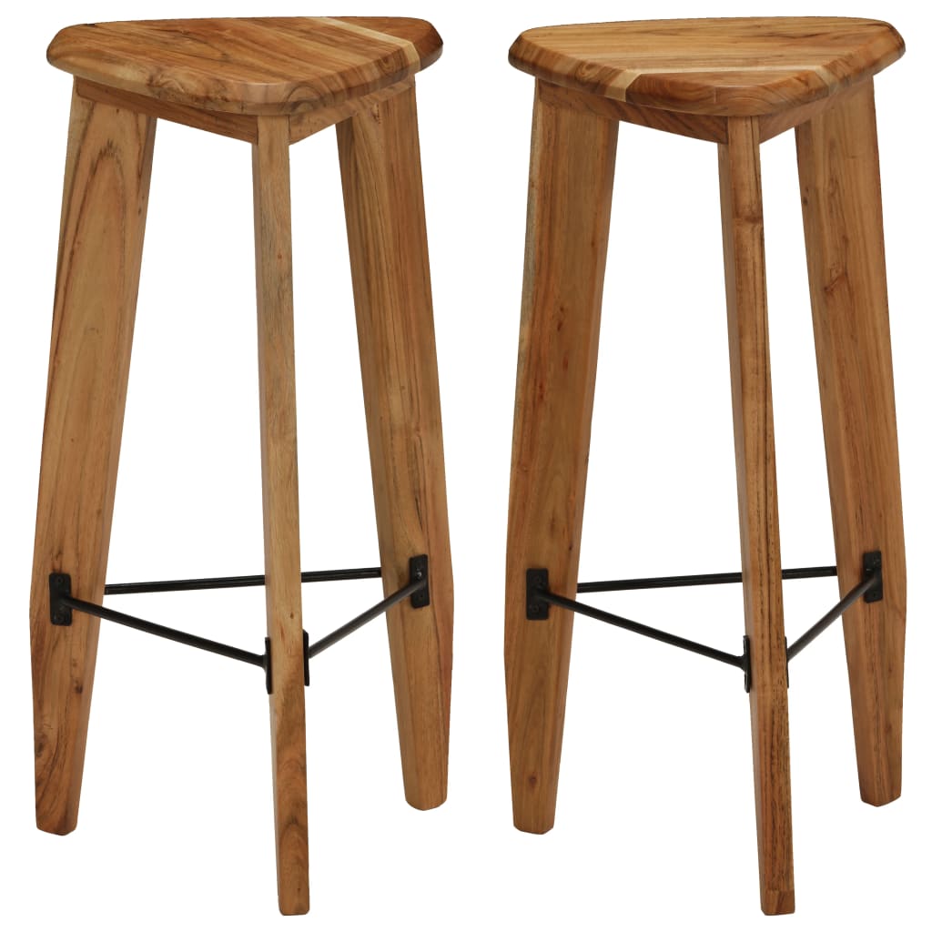 Bar Stool Set Of 2 Natural Wood Solid Acacia Wood, Steel Standard