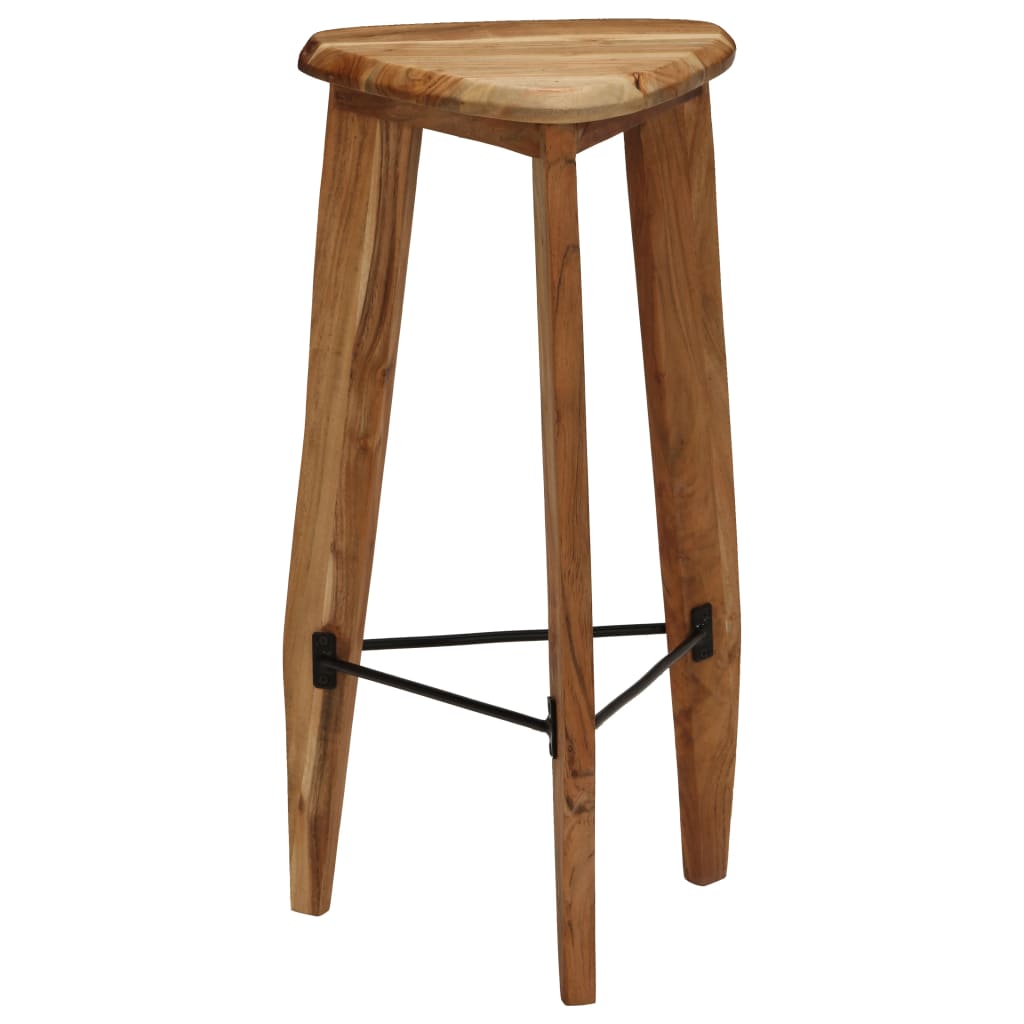 Bar Stool Set Of 2 Natural Wood Solid Acacia Wood, Steel Standard