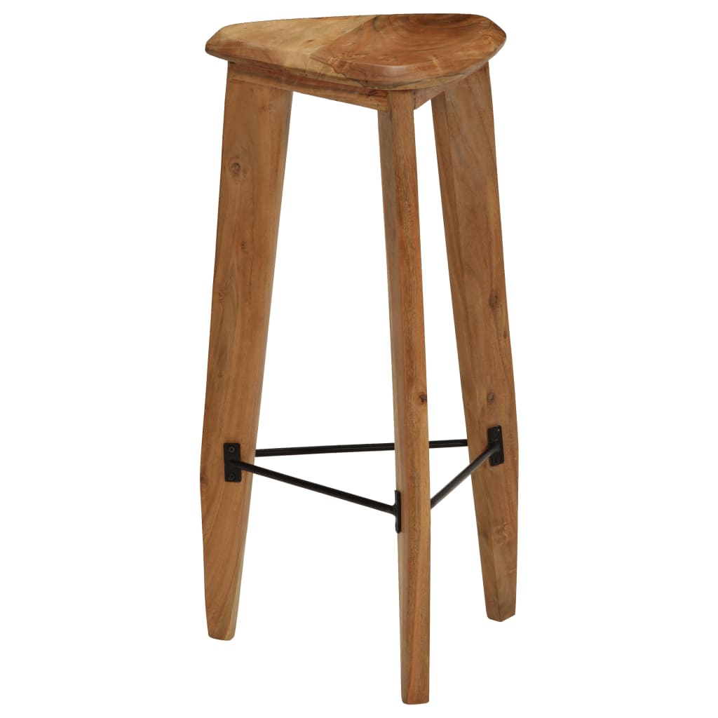 Bar Stool Set Of 2 Natural Wood Solid Acacia Wood, Steel Standard