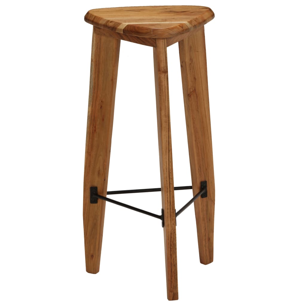 Bar Stool Set Of 2 Natural Wood Solid Acacia Wood, Steel Standard