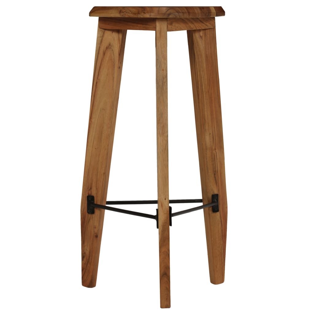 Bar Stool Set Of 2 Natural Wood Solid Acacia Wood, Steel Standard