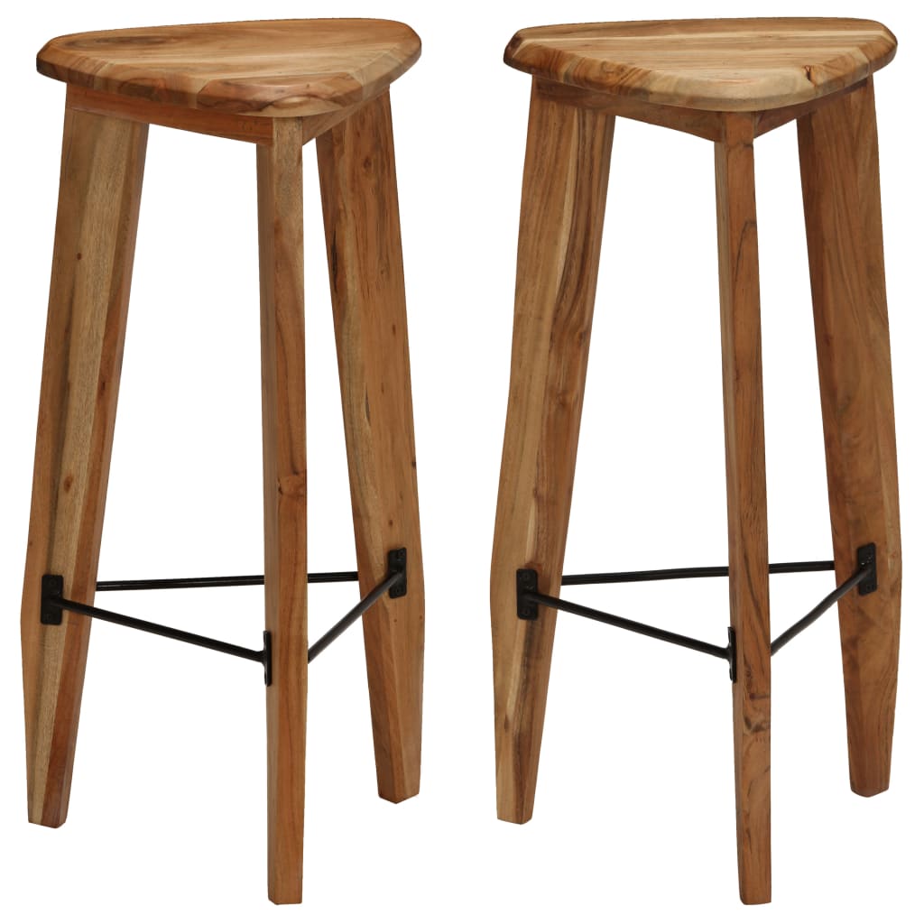Bar Stool Set Of 2 Natural Wood Solid Acacia Wood, Steel Standard