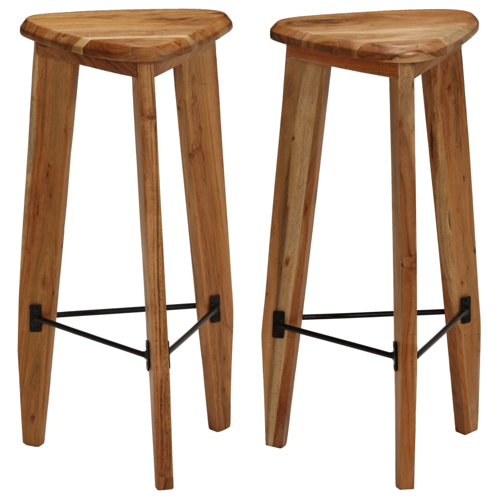 Bar Stool Set Of 2 Natural Wood Solid Acacia Wood, Steel Standard