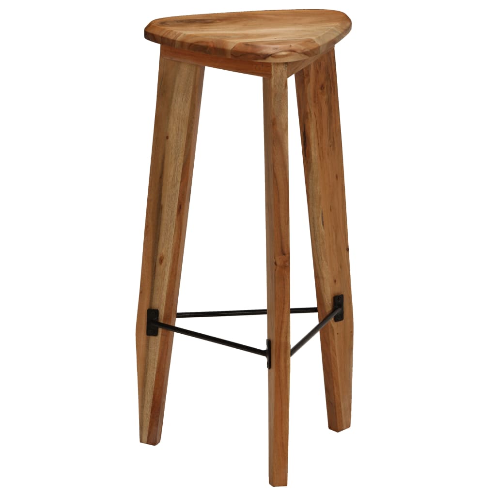 Bar Stool Set Of 2 Natural Wood Solid Acacia Wood, Steel Standard