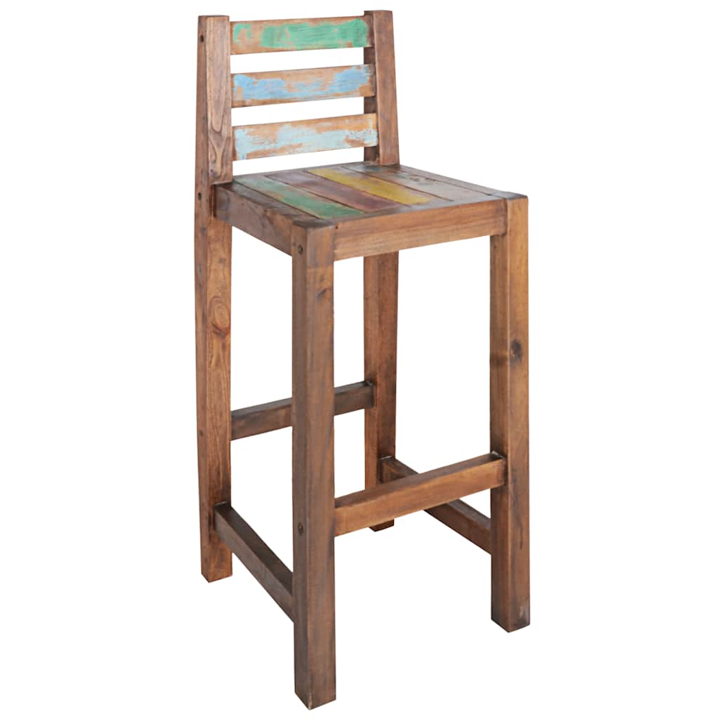 Bar Stool Set Of 2 Multicolor Solid Reclaimed Boat Wood Standard