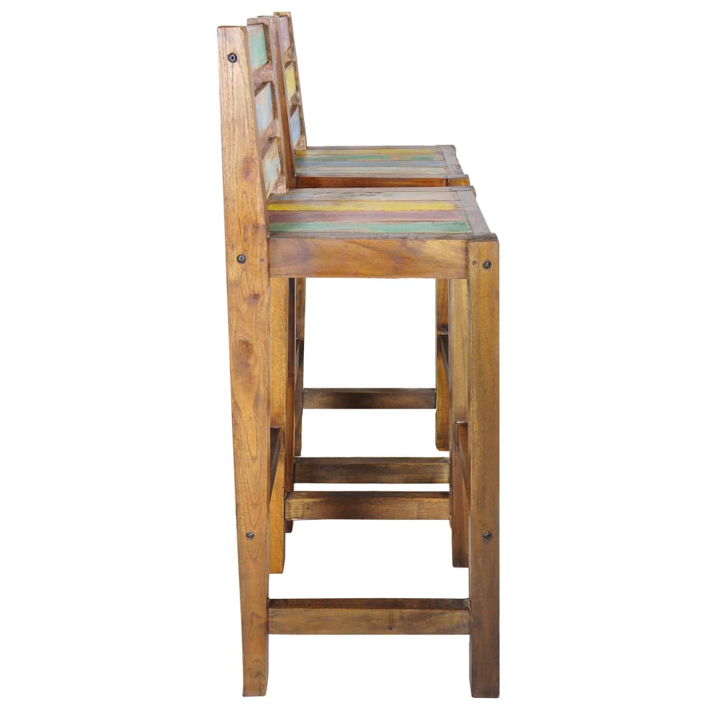 Bar Stool Set Of 2 Multicolor Solid Reclaimed Boat Wood Standard