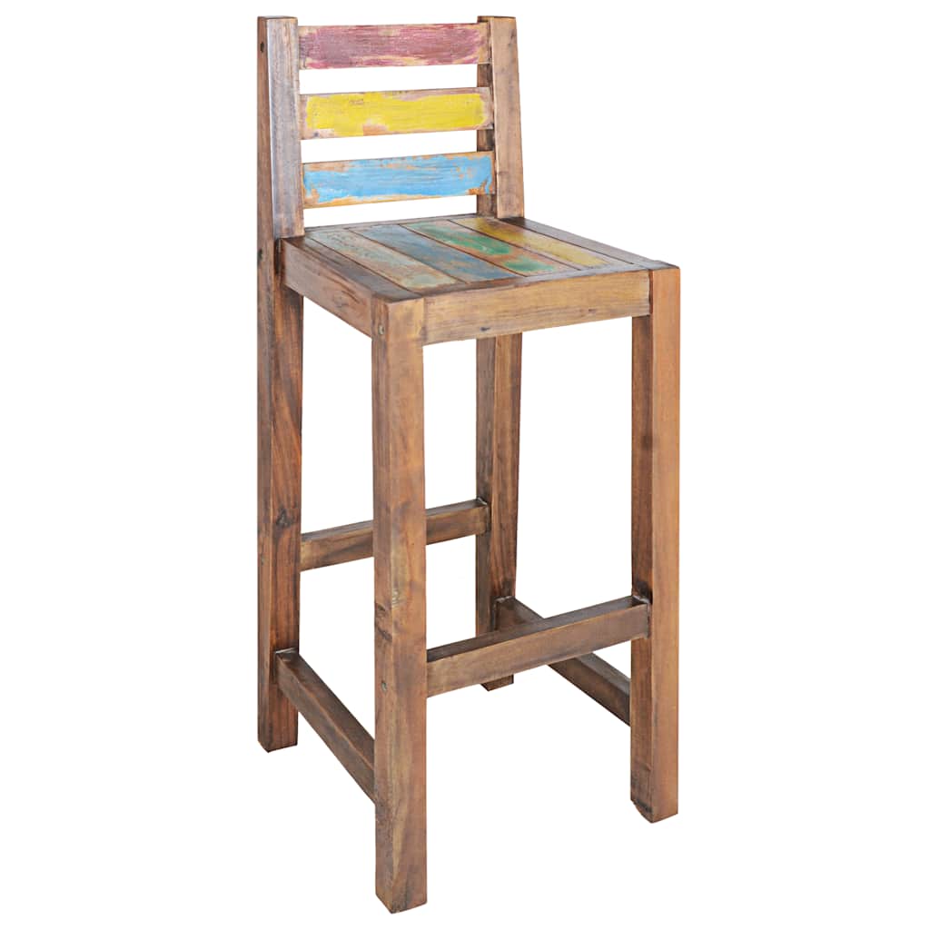 Bar Stool Set Of 2 Multicolor Solid Reclaimed Boat Wood Standard