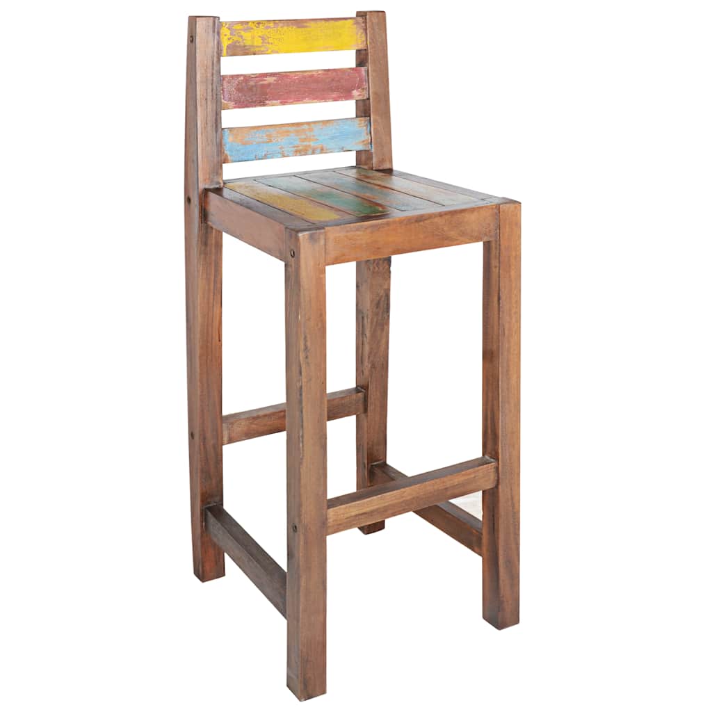 Bar Stool Set Of 2 Multicolor Solid Reclaimed Boat Wood Standard