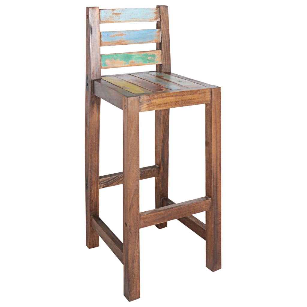 Bar Stool Set Of 2 Multicolor Solid Reclaimed Boat Wood Standard