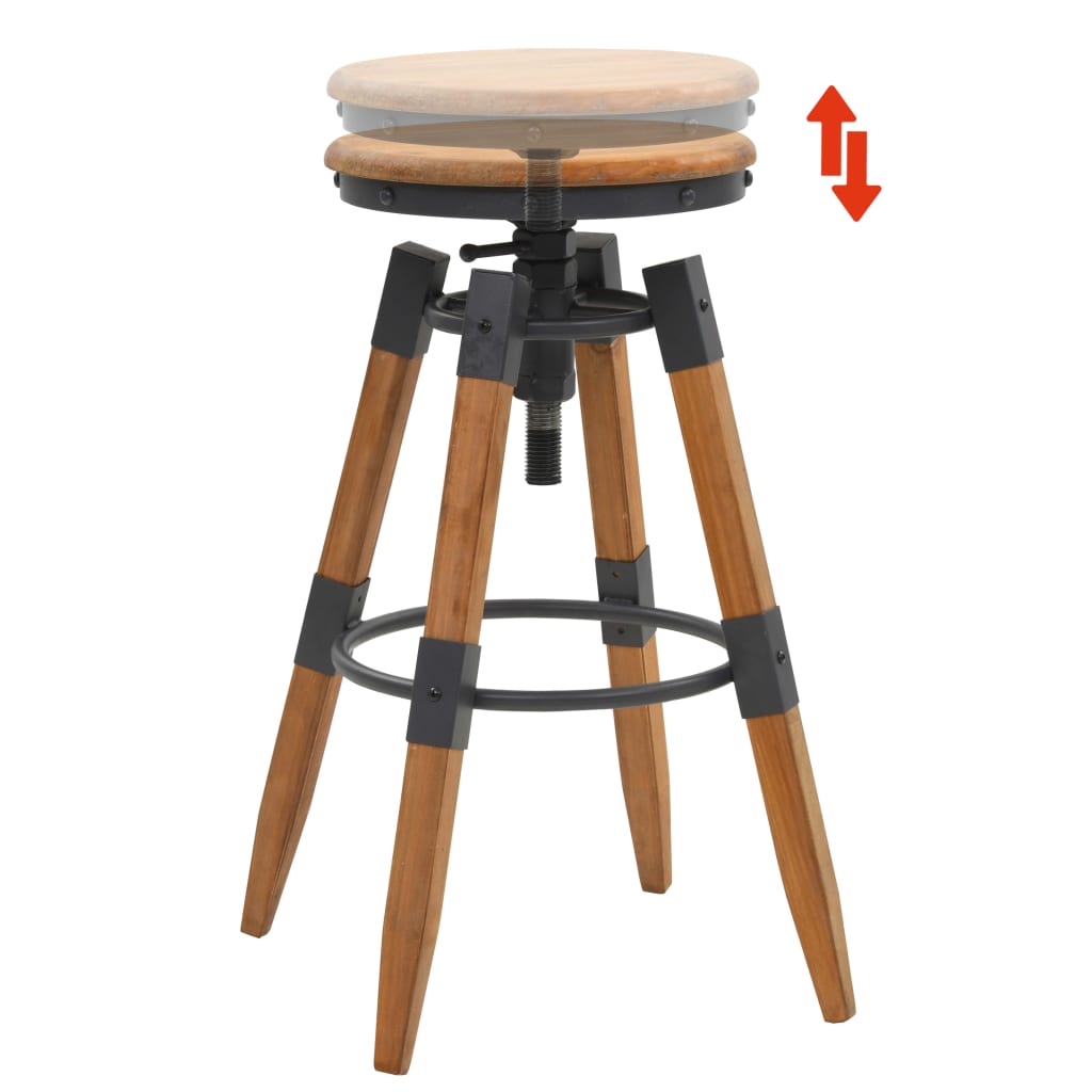 Bar Stool Set Of 2 Natural Wood Solid Fir Wood & Steel