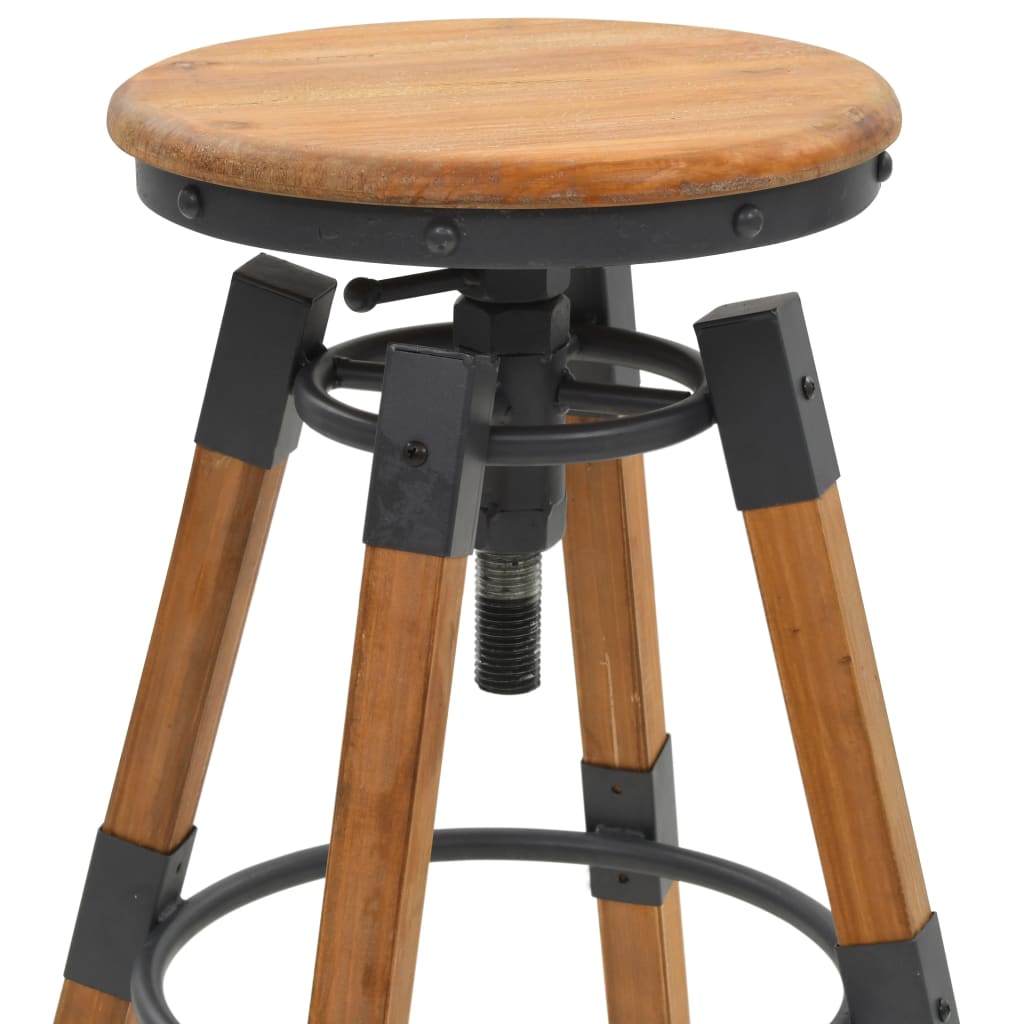 Bar Stool Set Of 2 Natural Wood Solid Fir Wood & Steel