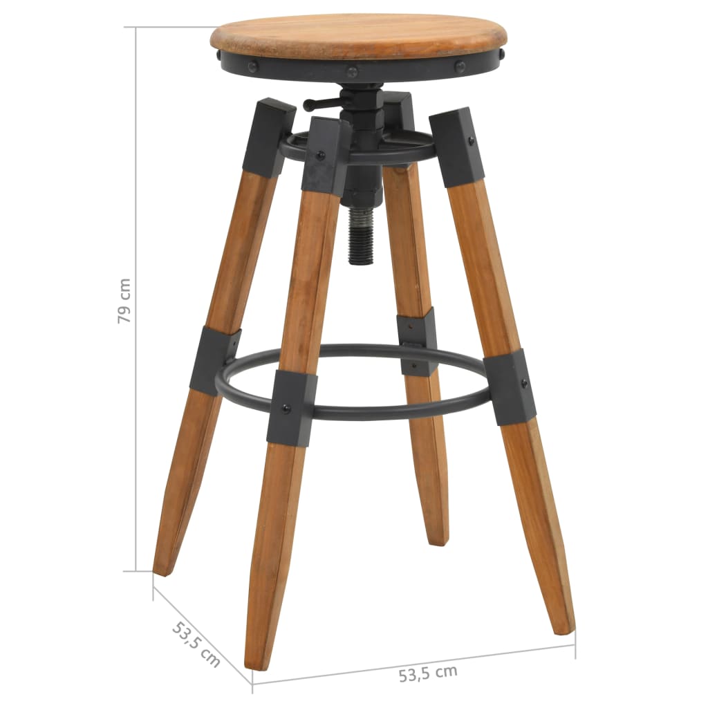 Bar Stool Set Of 2 Natural Wood Solid Fir Wood & Steel