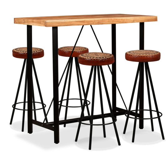 Bar Set Brown And Black Solid Acacia Wood, Steel Medium Hardwood