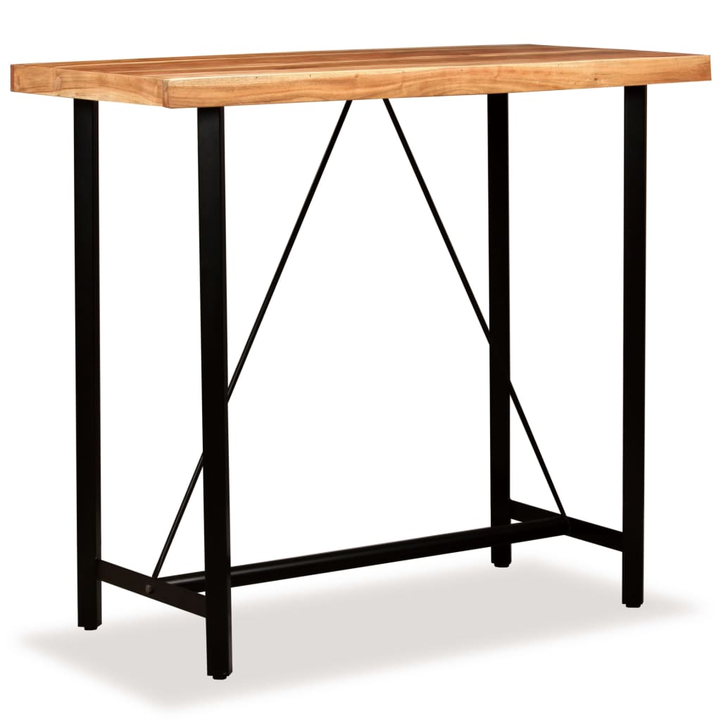 Bar Set Brown And Black Solid Acacia Wood, Steel Medium Hardwood