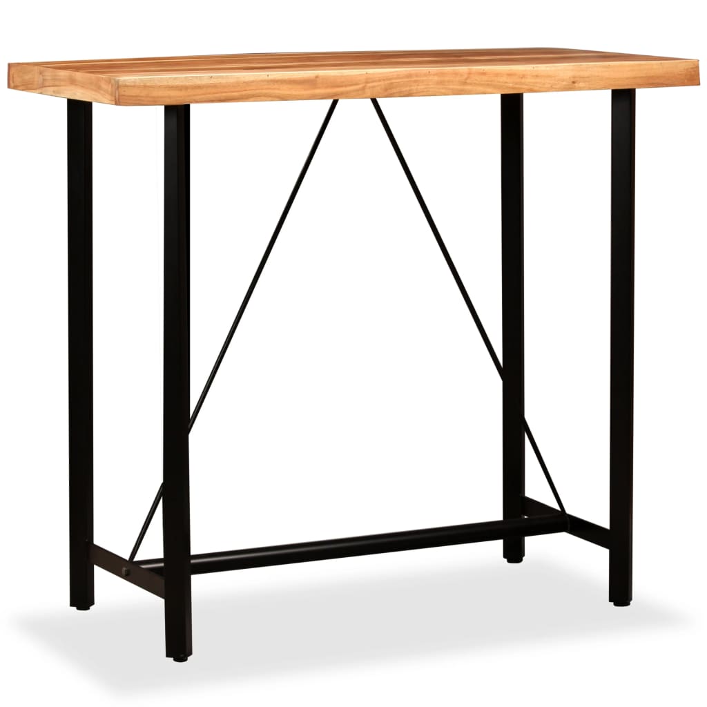 Bar Set Brown And Black Solid Acacia Wood, Steel Medium Hardwood