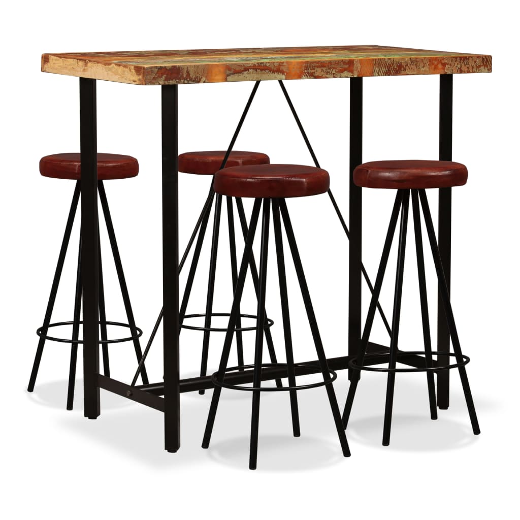 Bar Set Brown And Black Solid Reclaimed Wood Industrial Durable