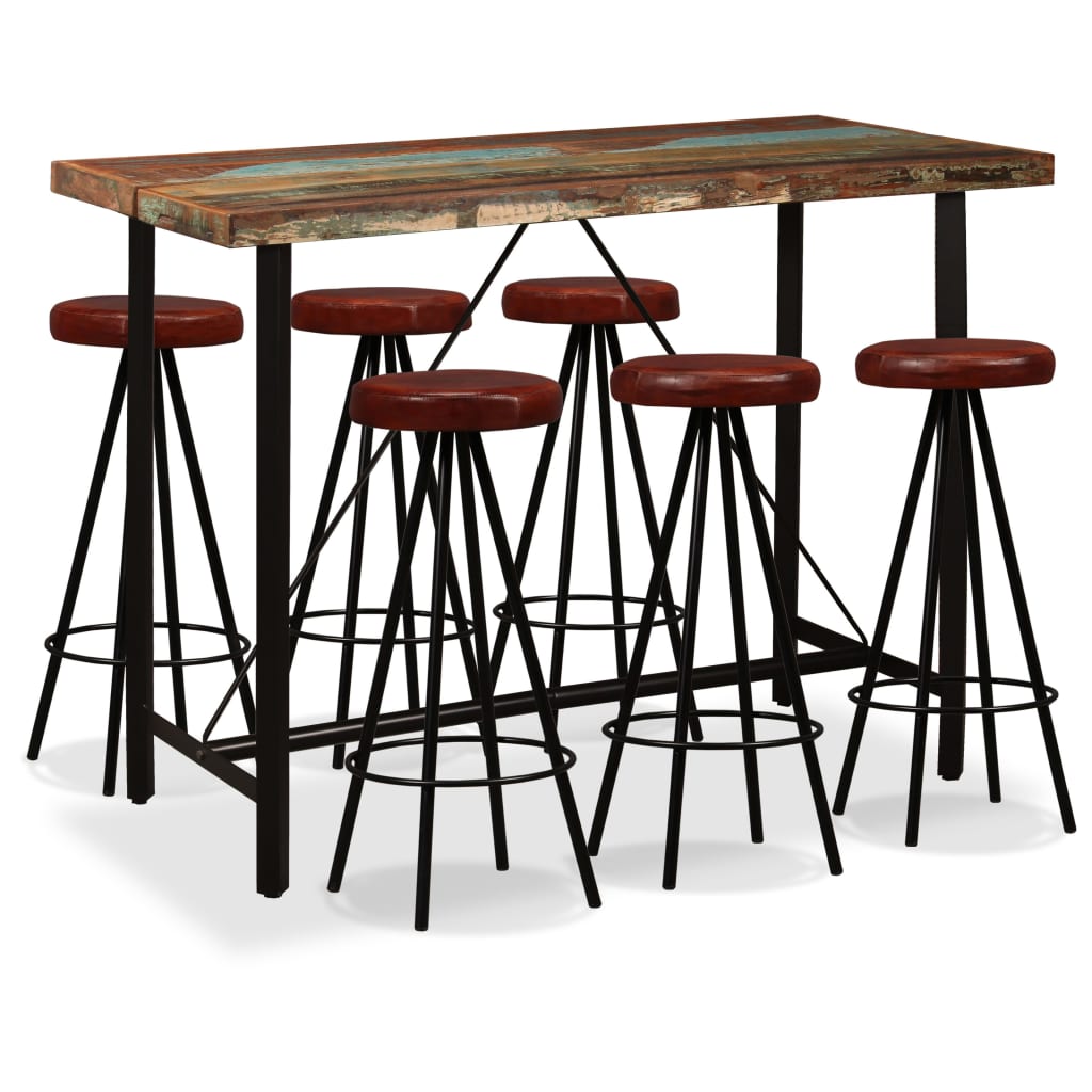 Bar Set Brown And Black Solid Reclaimed Wood Industrial Durable