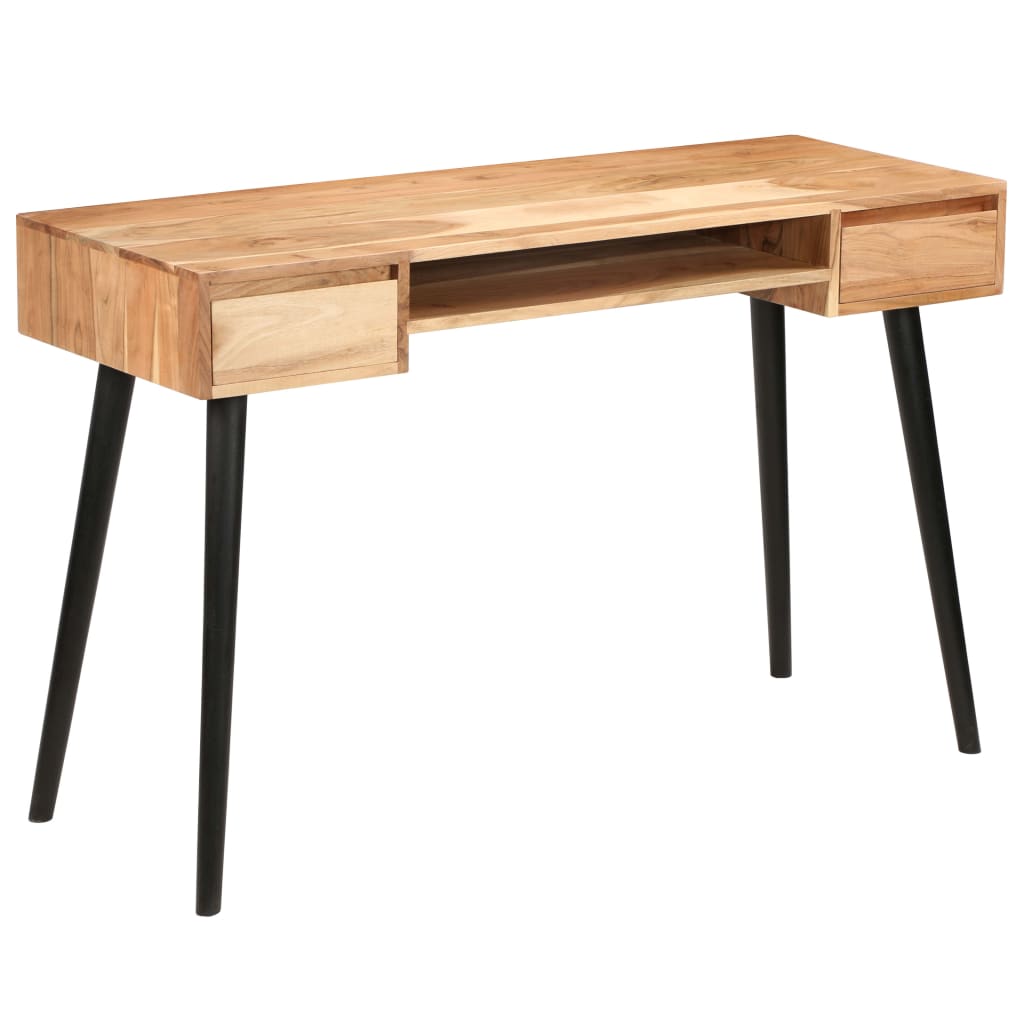 Writing Table Natural Wood With Black Legs Solid Acacia Wood Medium