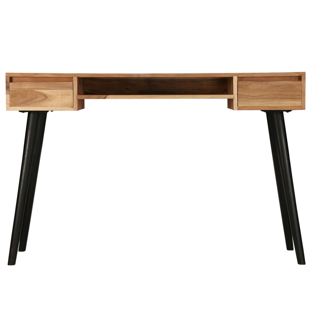 Writing Table Natural Wood With Black Legs Solid Acacia Wood Medium