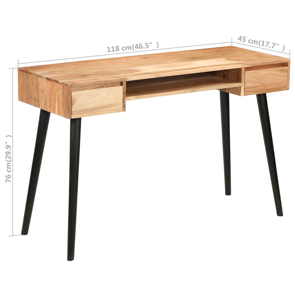 Writing Table Natural Wood With Black Legs Solid Acacia Wood Medium