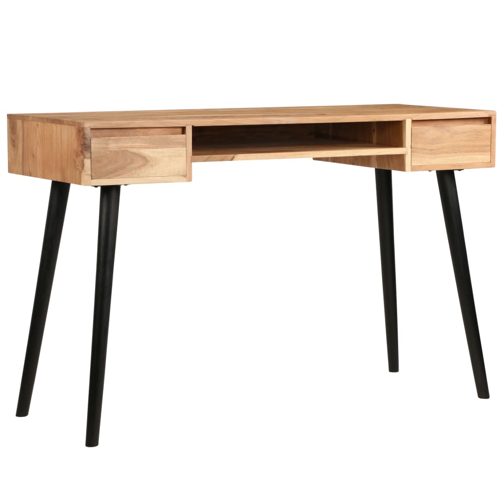 Writing Table Natural Wood With Black Legs Solid Acacia Wood Medium