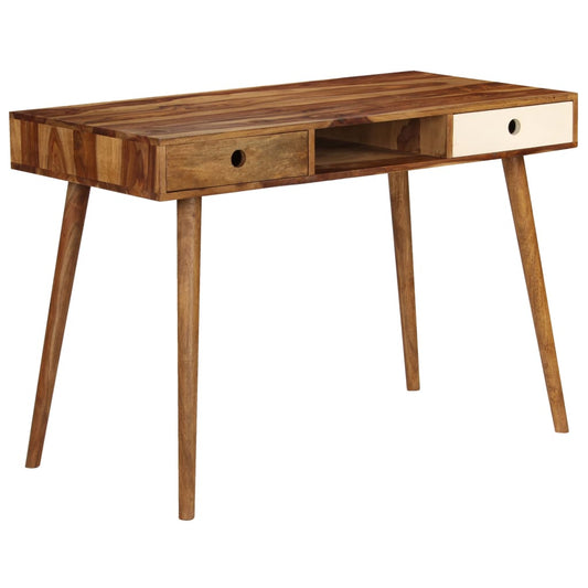 Writing Desk Brown And White Solid Sheesham Wood